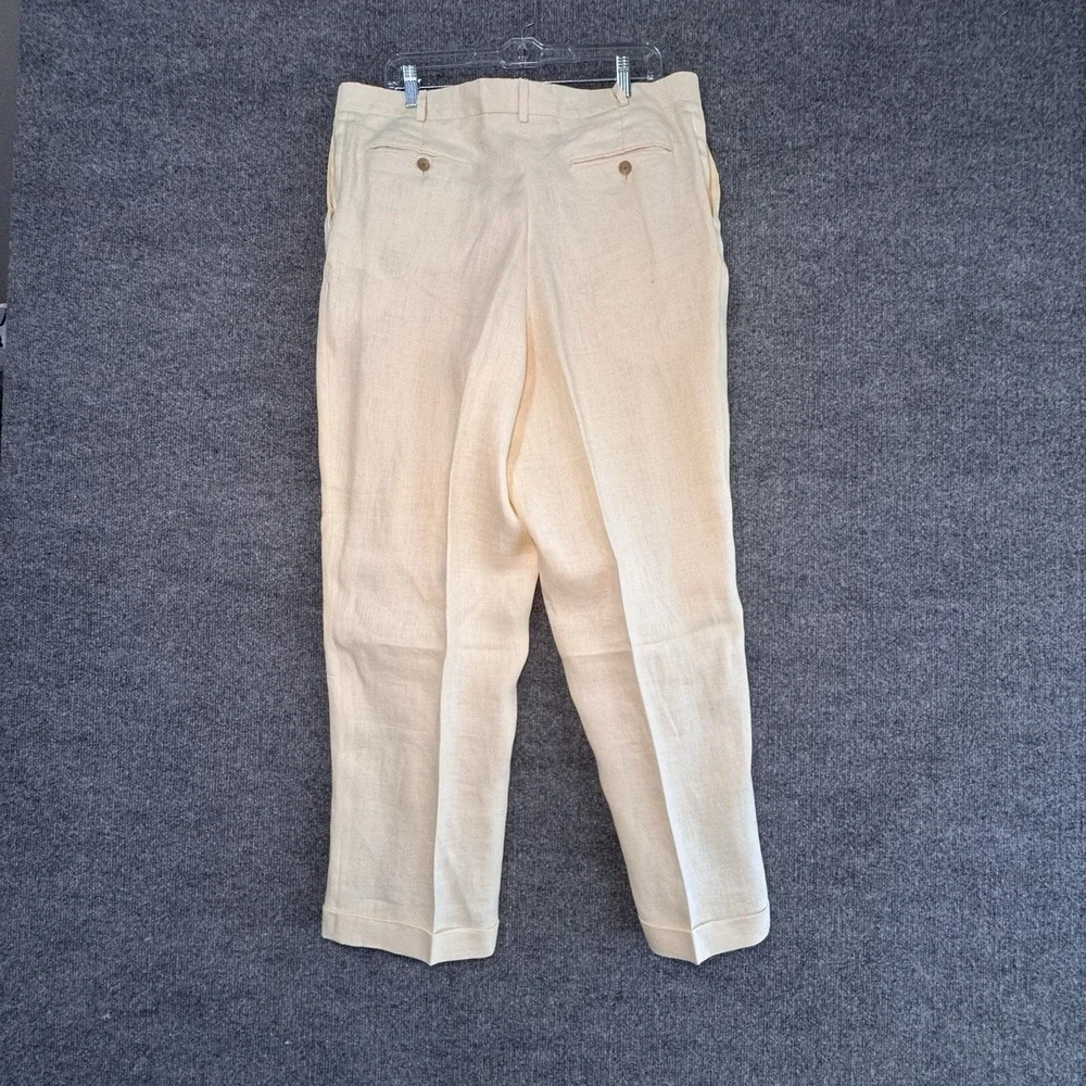 VTG Polo University Ralph Lauren Linen Trousers 42x30(37x29) Cream Herringbone